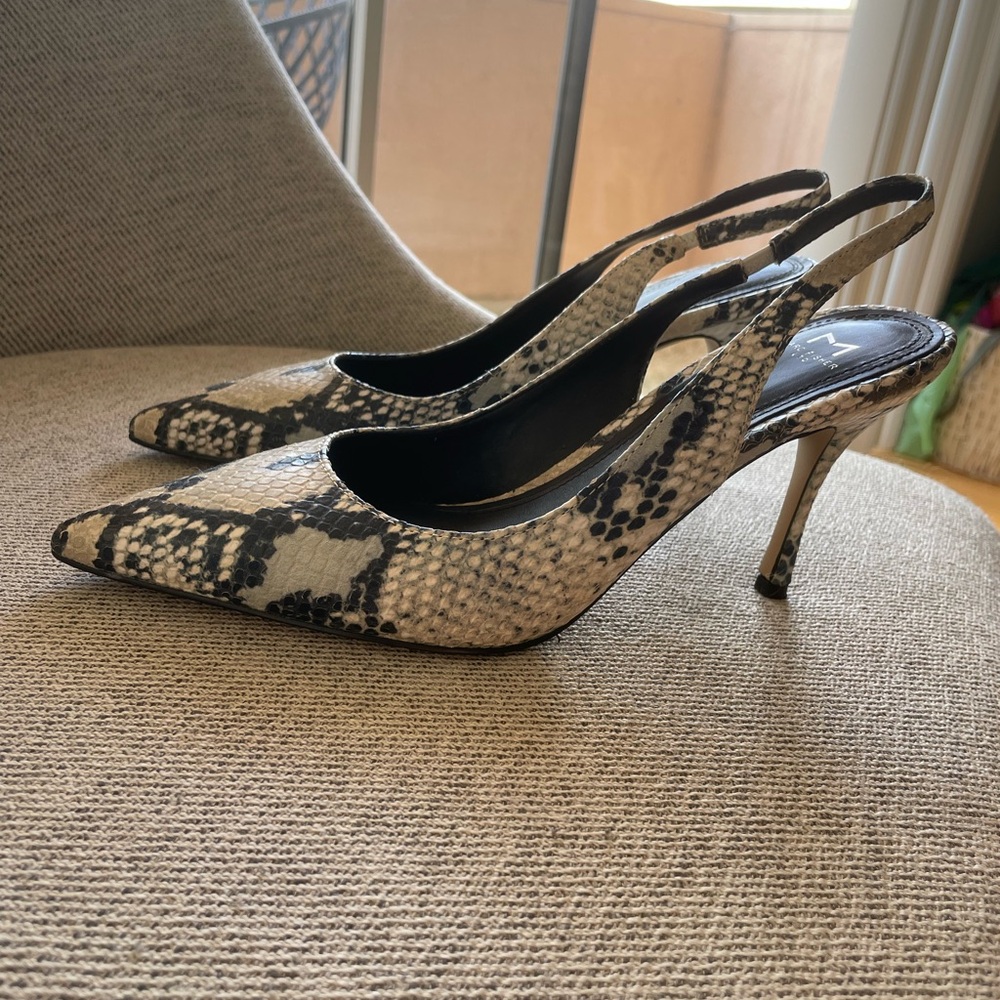Marc Fisher Camela Slingback heel Leather Snake print Beige Black Size 7.5